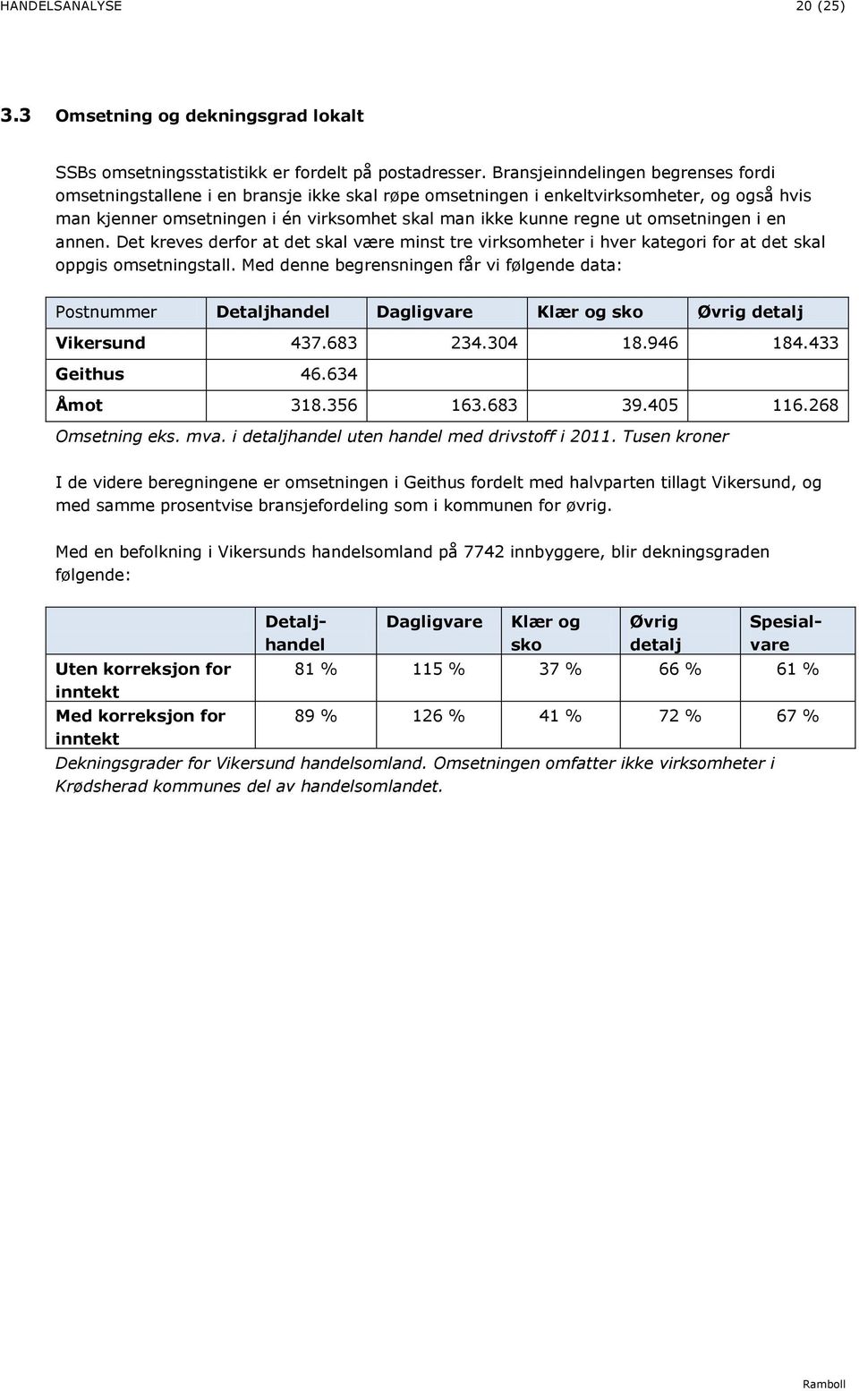 omsetningen i en annen. Det kreves derfor at det skal være minst tre virksomheter i hver kategori for at det skal oppgis omsetningstall.