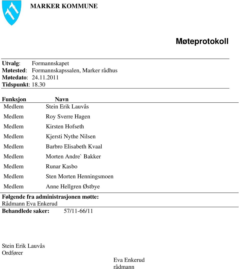 Hofseth Kjersti Nythe Nilsen Barbro Elisabeth Kvaal Morten Andre` Bakker Runar Kasbo Sten Morten Henningsmoen Anne Hellgren