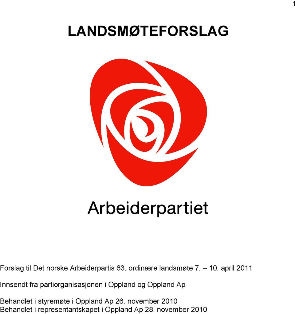 april 2011 Innsendt fra partiorganisasjonen i Oppland og Oppland Ap