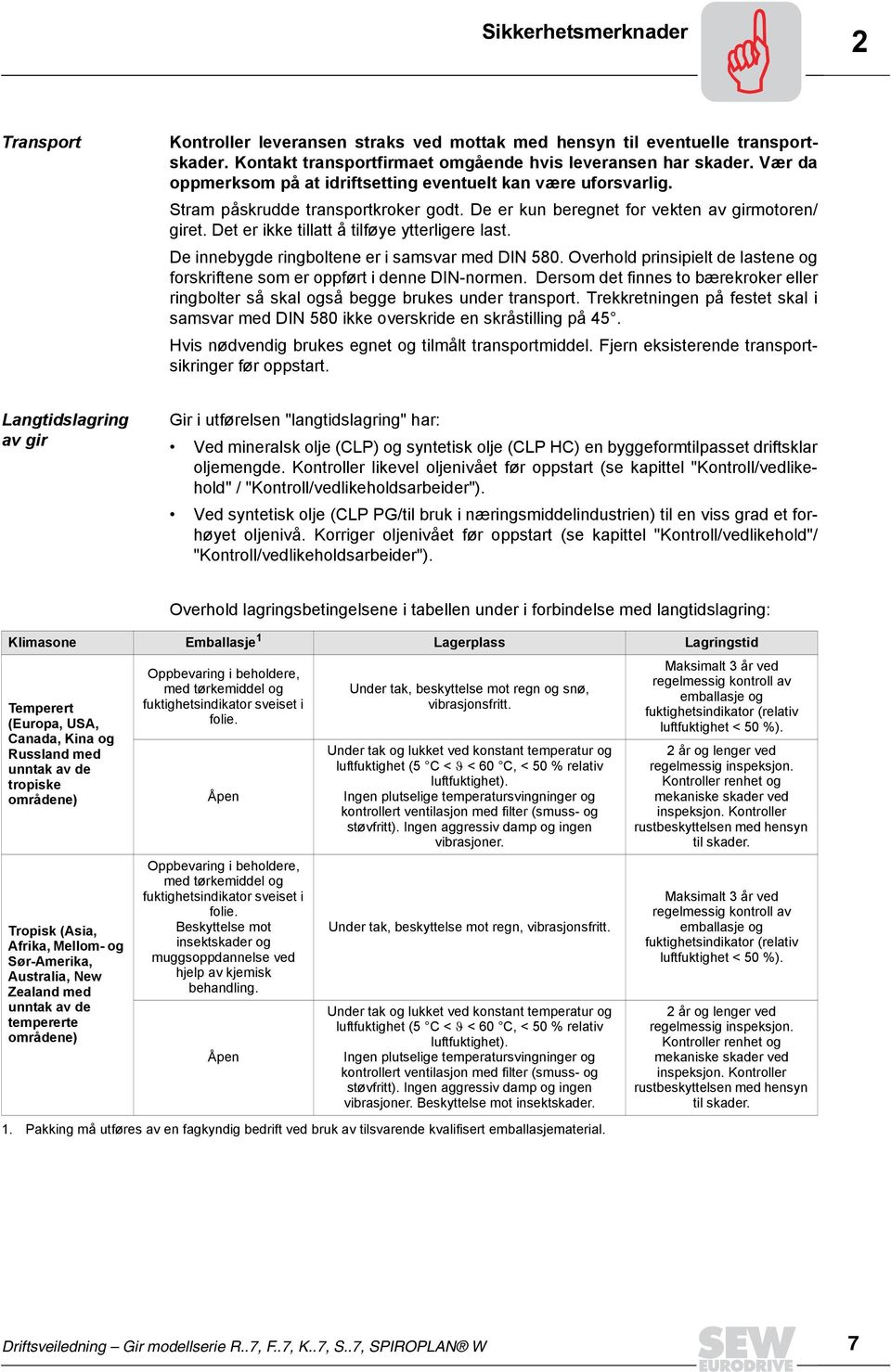 Det er ikke tillatt å tilføye ytterligere last. De innebygde ringboltene er i samsvar med DIN 580. Overhold prinsipielt de lastene og forskriftene som er oppført i denne DIN-normen.