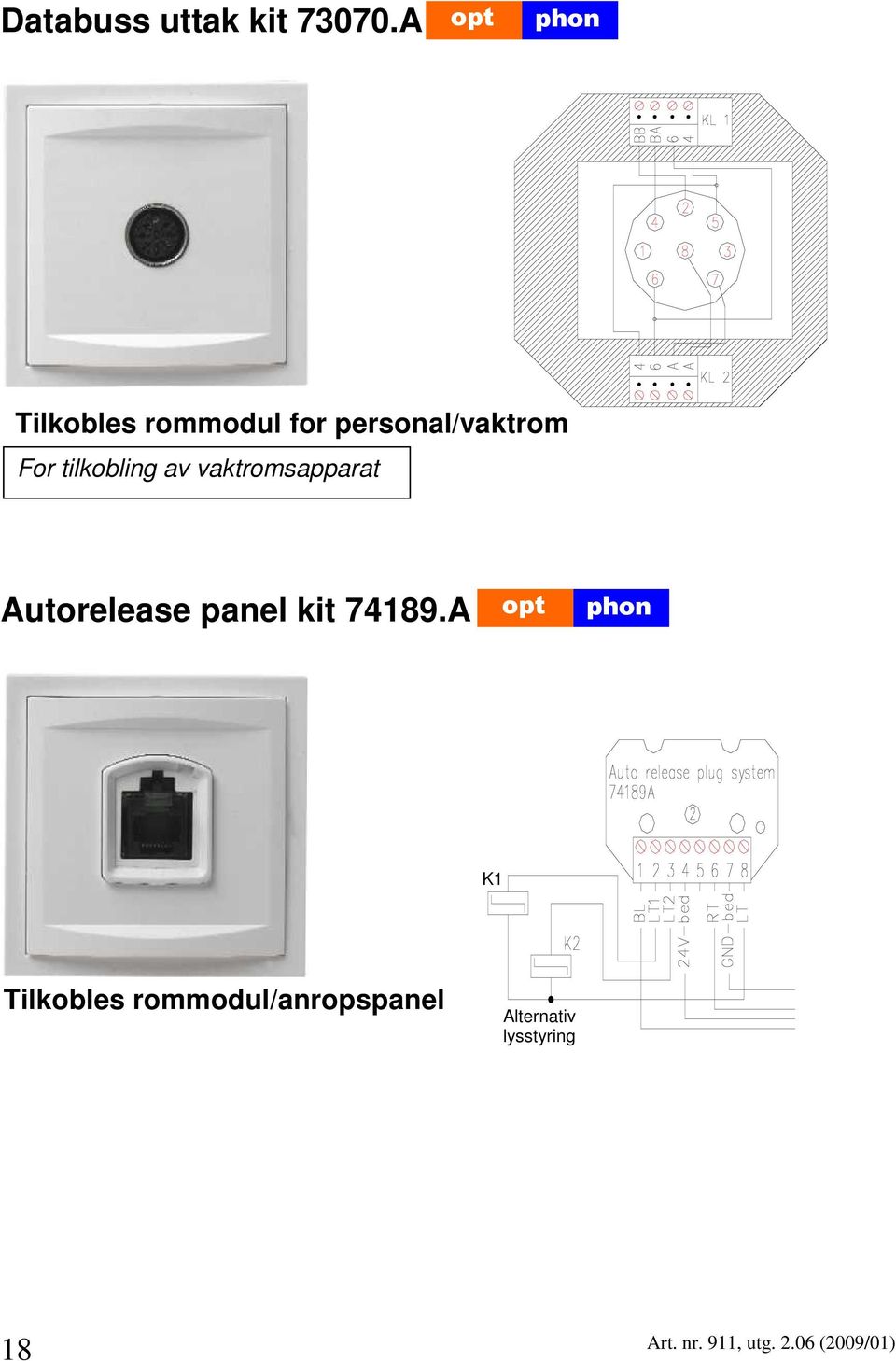 tilkobling av vaktromsapparat Autorelease panel kit