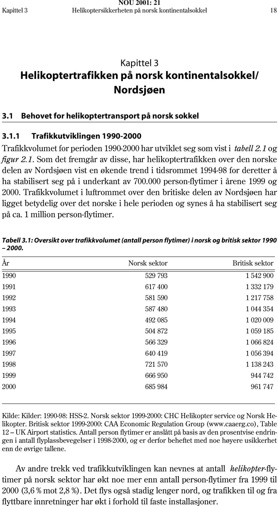 000 person-flytimer i årene 1999 og 2000. Trafikkvolumet i luftrommet over den britiske delen av Nordsjøen har ligget betydelig over det norske i hele perioden og synes å ha stabilisert seg på ca.