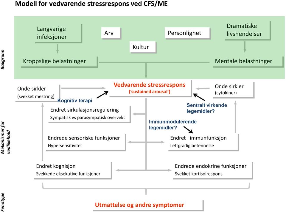 Vedvarende stressrespons ( sustained arousal ) Immunmodulerende legemidler? Sentralt virkende legemidler?