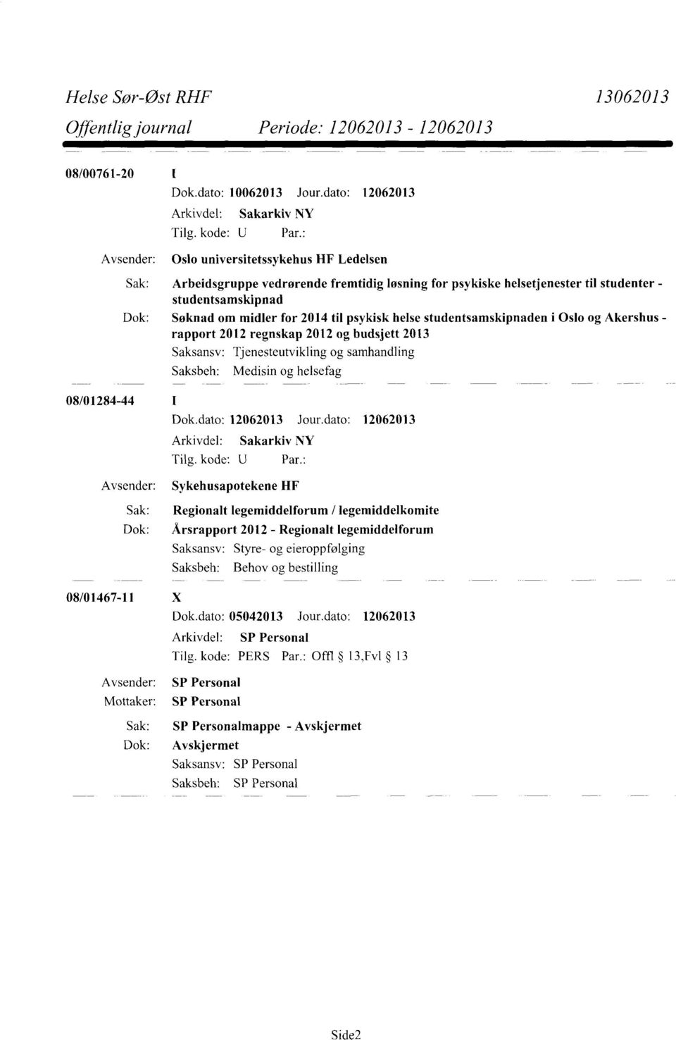 2014 til psykisk helse studentsamskipnaden i Oslo og Akershus - rapport 2012 regnskap 2012 og budsjett 2013 Saksansv: Tjenesteutvikling og samhandling Medisin og helsefag 08/01284-44 Dok.