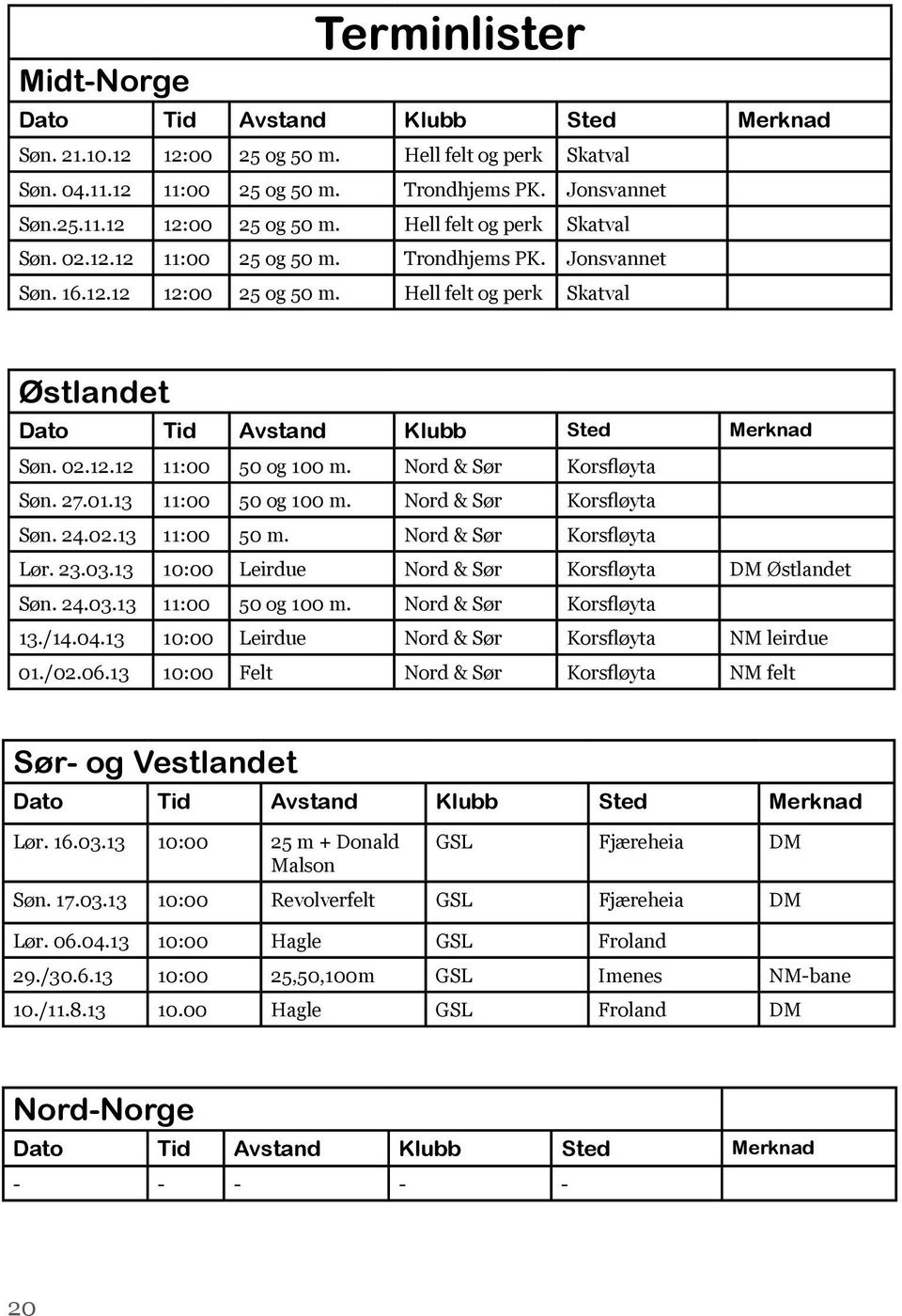 Nord & Sør Korsfløyta Søn. 27.01.13 11:00 50 og 100 m. Nord & Sør Korsfløyta Søn. 24.02.13 11:00 50 m. Nord & Sør Korsfløyta Lør. 23.03.13 10:00 Leirdue Nord & Sør Korsfløyta DM Østlandet Søn. 24.03.13 11:00 50 og 100 m. Nord & Sør Korsfløyta 13.