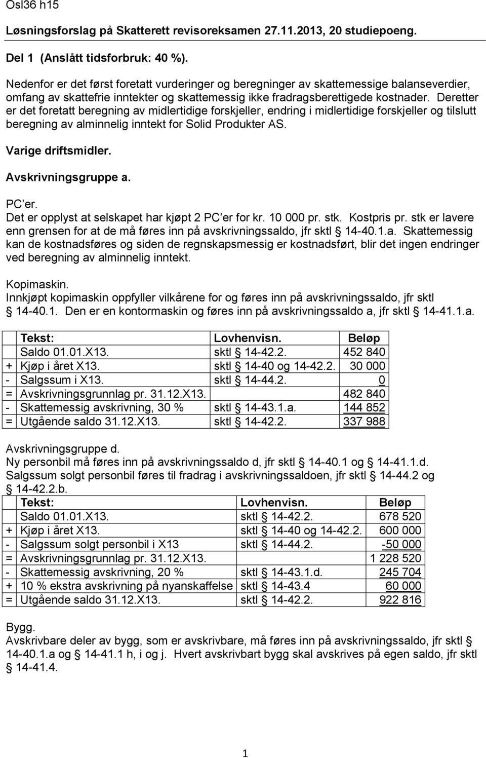 Deretter er det foretatt beregning av midlertidige forskjeller, endring i midlertidige forskjeller og tilslutt beregning av alminnelig inntekt for Solid Produkter AS. Varige driftsmidler.