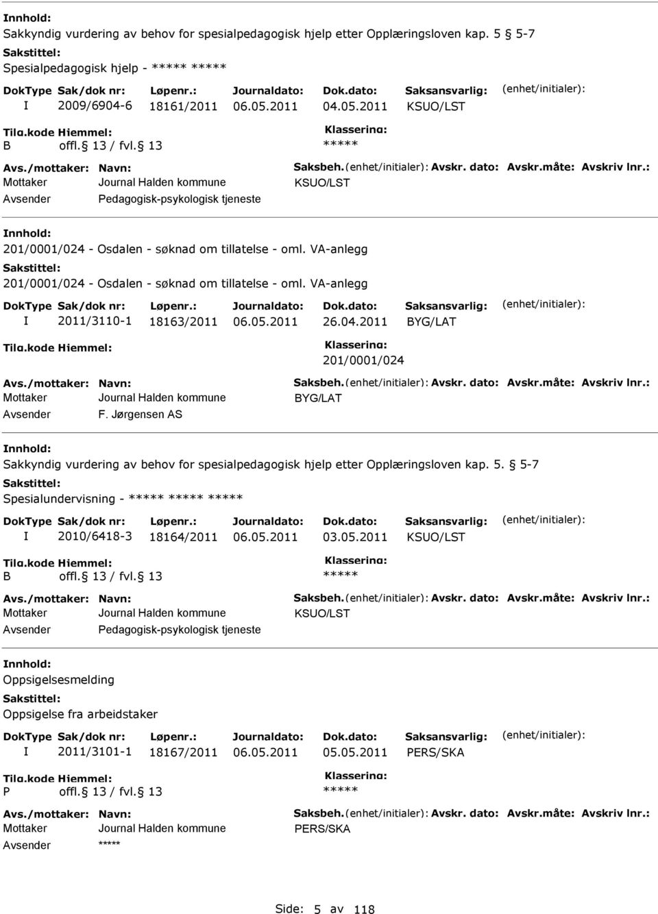 V-anlegg 201/0001/024 - Osdalen - søknad om tillatelse - oml. V-anlegg 2011/3110-1 18163/2011 26.04.2011 BYG/LT 201/0001/024 vs./mottaker: Navn: Saksbeh. vskr. dato: vskr.måte: vskriv lnr.