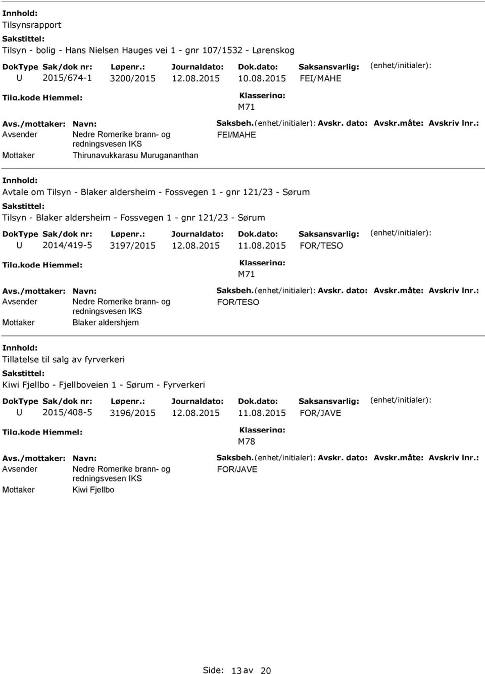 : FE/MAHE Mottaker Thirunavukkarasu Murugananthan Avtale om Tilsyn - Blaker aldersheim - Fossvegen 1 - gnr 121/23 - Sørum Tilsyn - Blaker aldersheim - Fossvegen 1 - gnr