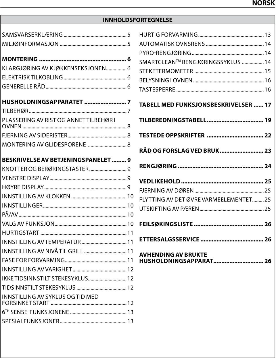 .. 9 VENSTRE DISPLAY... 9 HØYRE DISPLAY... 9 INNSTILLING AV KLOKKEN... 10 INNSTILLINGER... 10 PÅ/AV... 10 VALG AV FUNKSJON... 10 HURTIGSTART... 11 INNSTILLING AV TEMPERATUR.