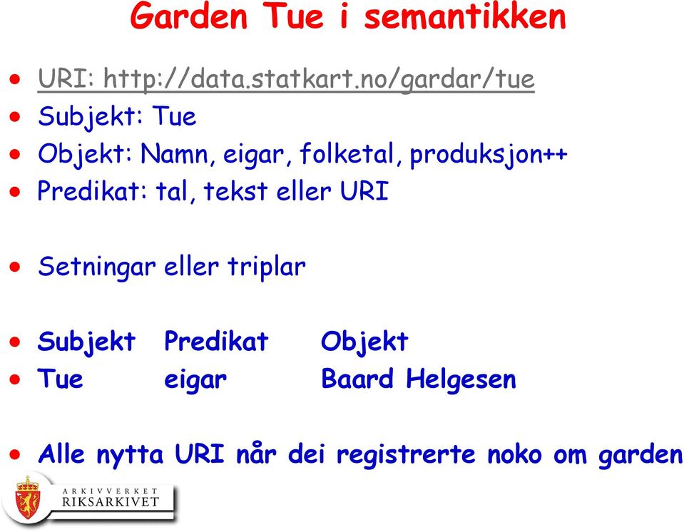 produksjon++ Predikat: tal, tekst eller URI Setningar eller triplar