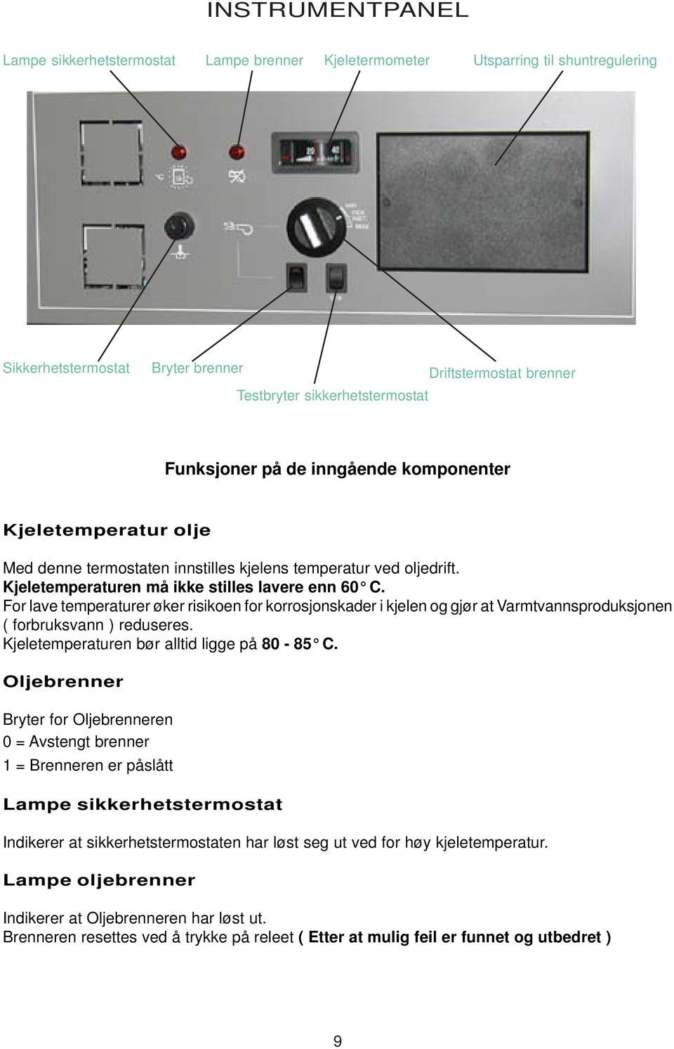 For lave temperaturer øker risikoen for korrosjonskader i kjelen og gjør at Varmtvannsproduksjonen ( forbruksvann ) reduseres. Kjeletemperaturen bør alltid ligge på 80-85 C.