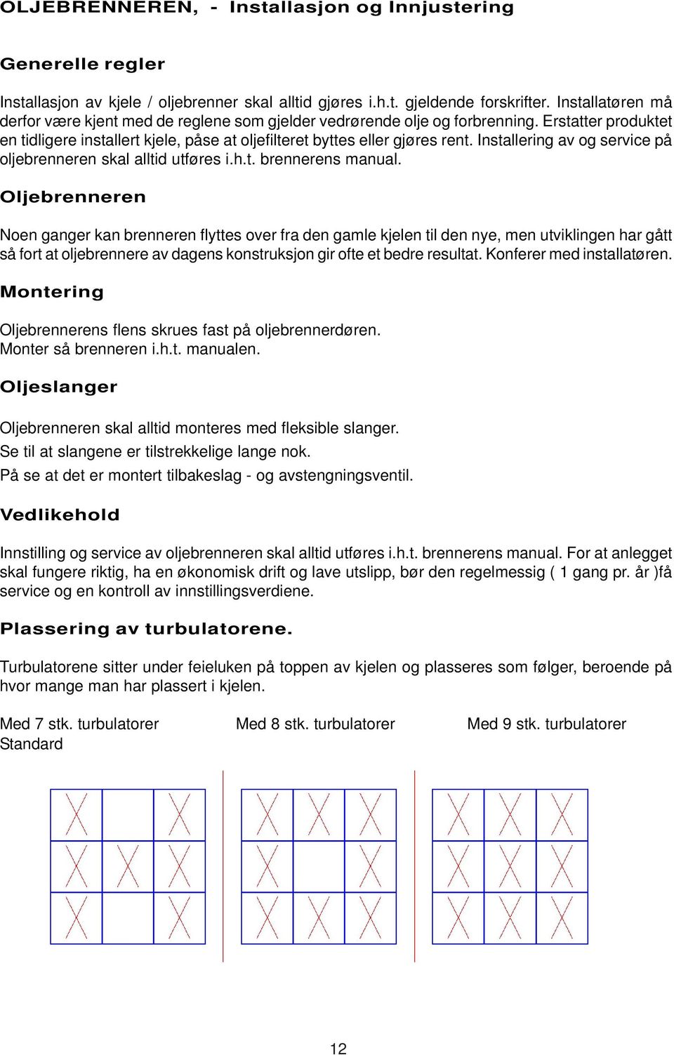 Installering av og service på oljebrenneren skal alltid utføres i.h.t. brennerens manual.