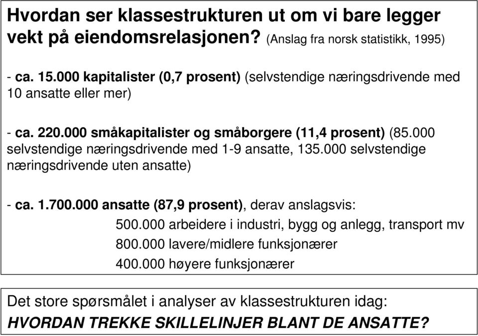 000 selvstendige næringsdrivende med 1-9 ansatte, 135.000 selvstendige næringsdrivende uten ansatte) - ca. 1.700.000 ansatte (87,9 prosent), derav anslagsvis: 500.