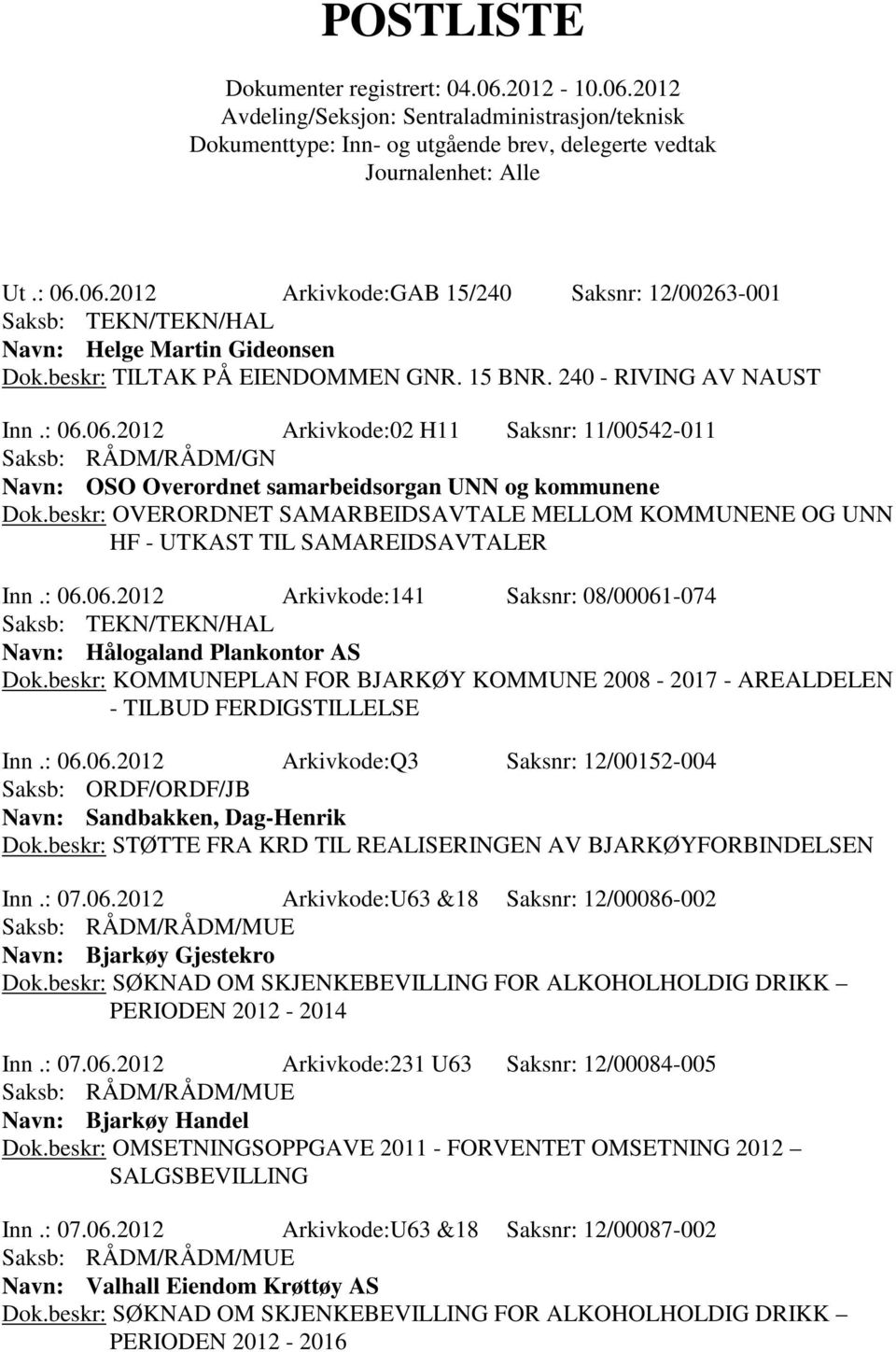 beskr: KOMMUNEPLAN FOR BJARKØY KOMMUNE 2008-2017 - AREALDELEN - TILBUD FERDIGSTILLELSE Inn.: 06.06.2012 Arkivkode:Q3 Saksnr: 12/00152-004 Navn: Sandbakken, Dag-Henrik Dok.