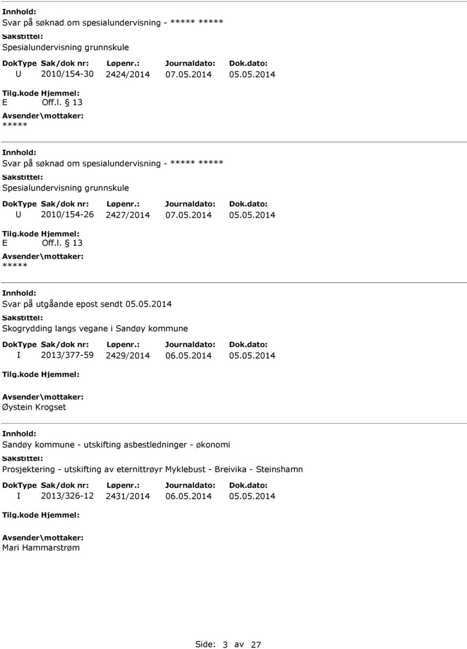 sendt 2013/377-59 2429/2014 Øystein Krogset nnhold: Sandøy kommune - utskifting asbestledninger - økonomi