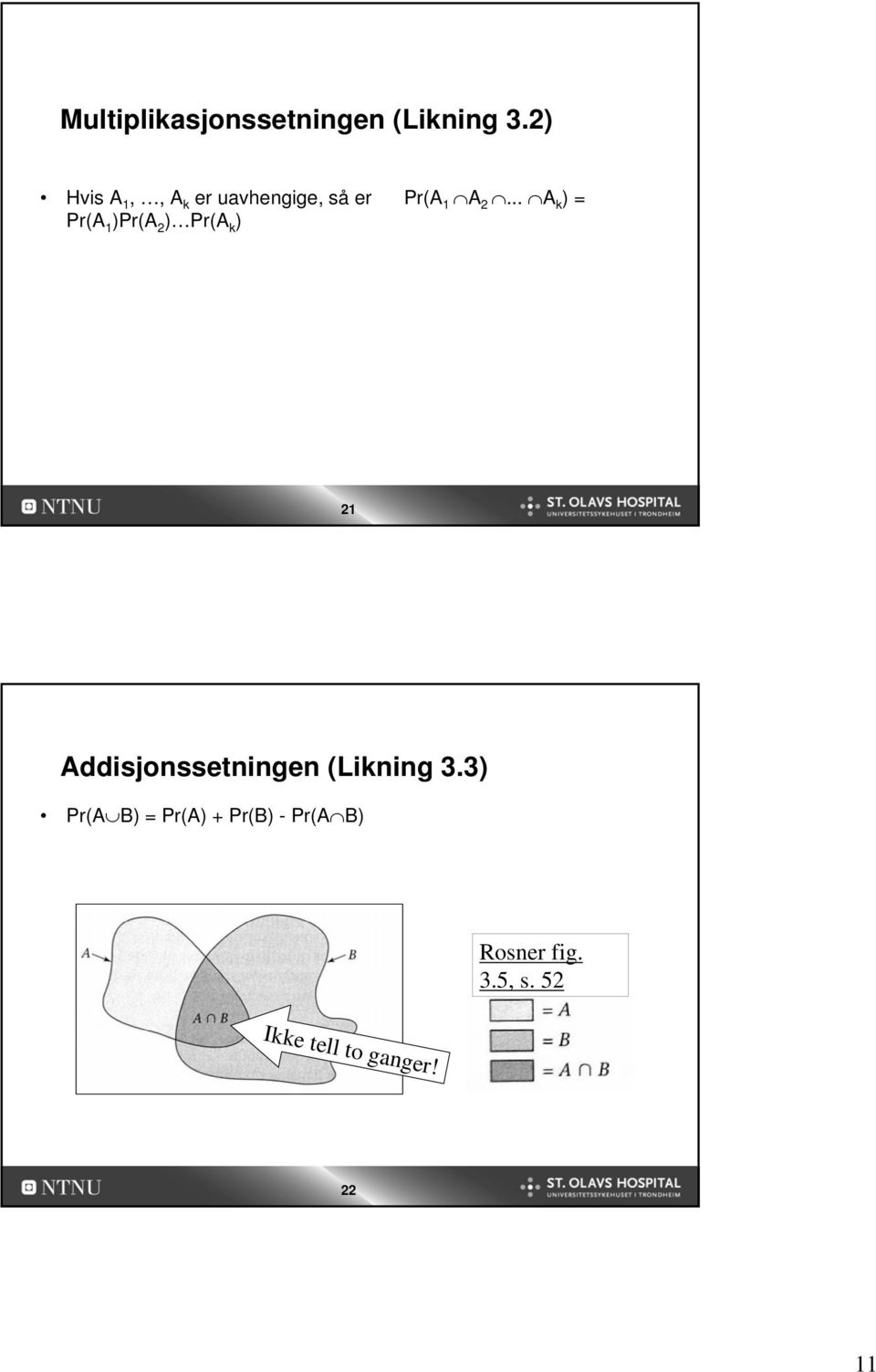 .. A k ) = Pr(A 1 )Pr(A 2 ) Pr(A k ) 21 Addisjonssetningen