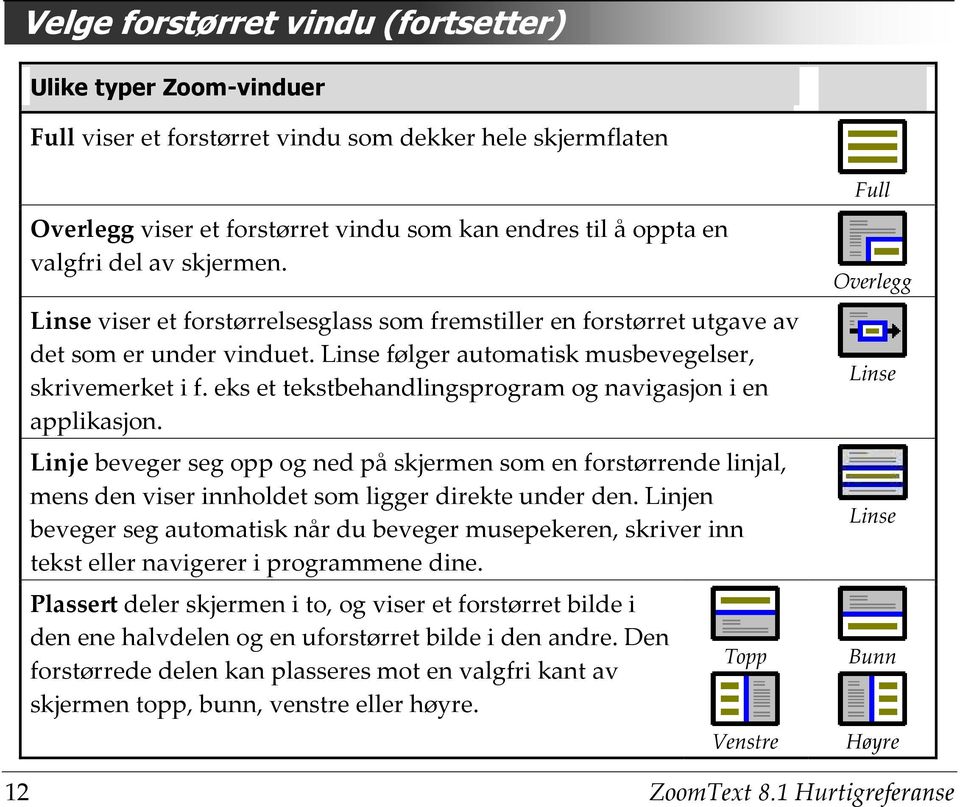 eks et tekstbehandlingsprogram og navigasjon i en applikasjon. Linje beveger seg opp og ned på skjermen som en forstørrende linjal, mens den viser innholdet som ligger direkte under den.