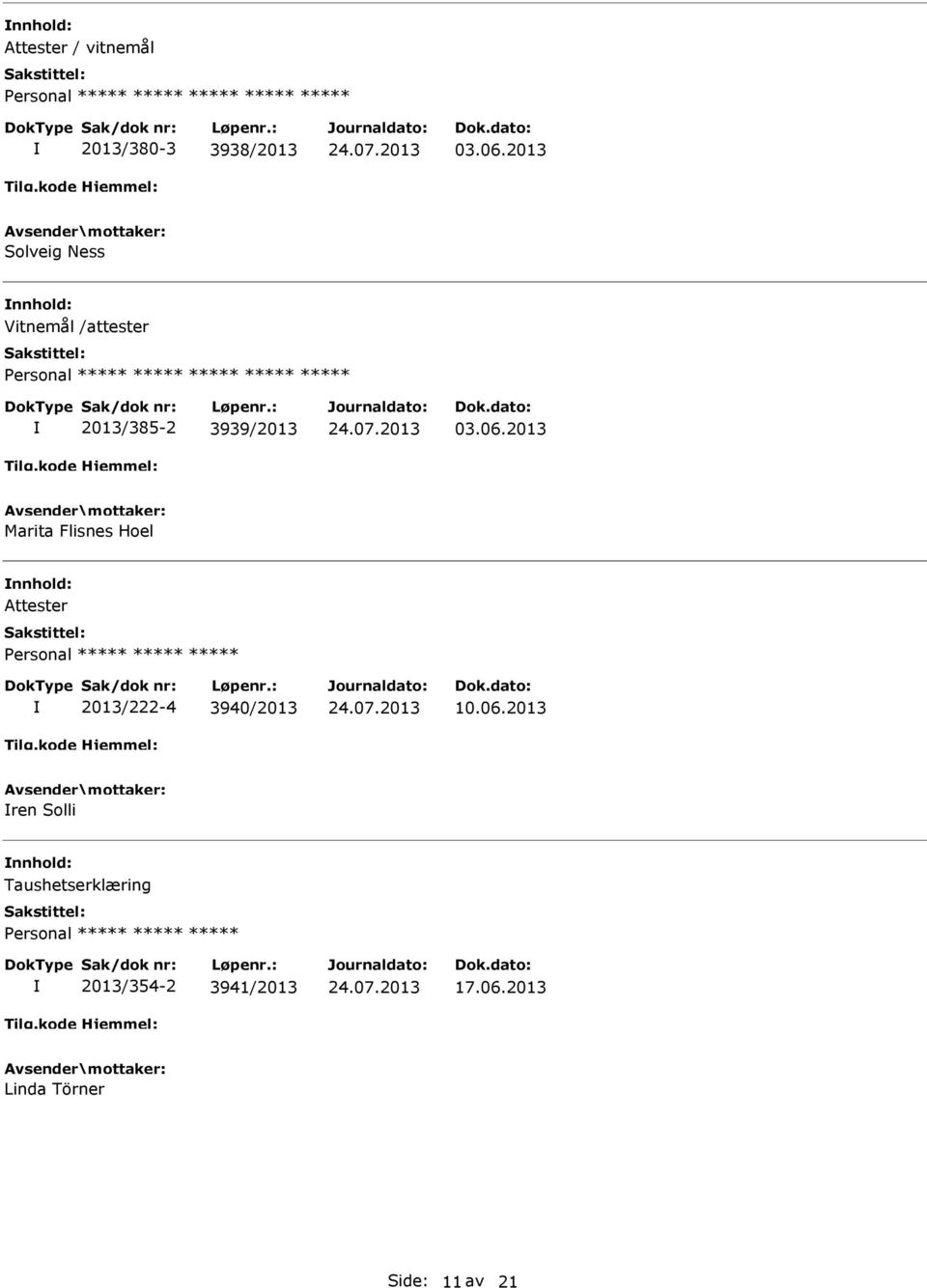 2013 Marita Flisnes Hoel Attester ersonal 2013/222-4 3940/2013 10.06.