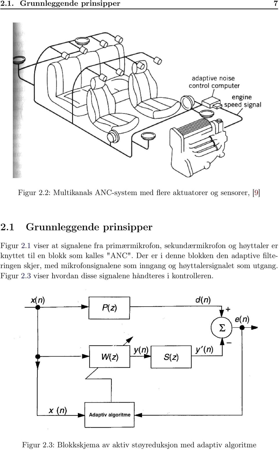 1 viser at signalene fra primærmikrofon, sekundærmikrofon og høyttaler er knyttet til en blokk som kalles "ANC".