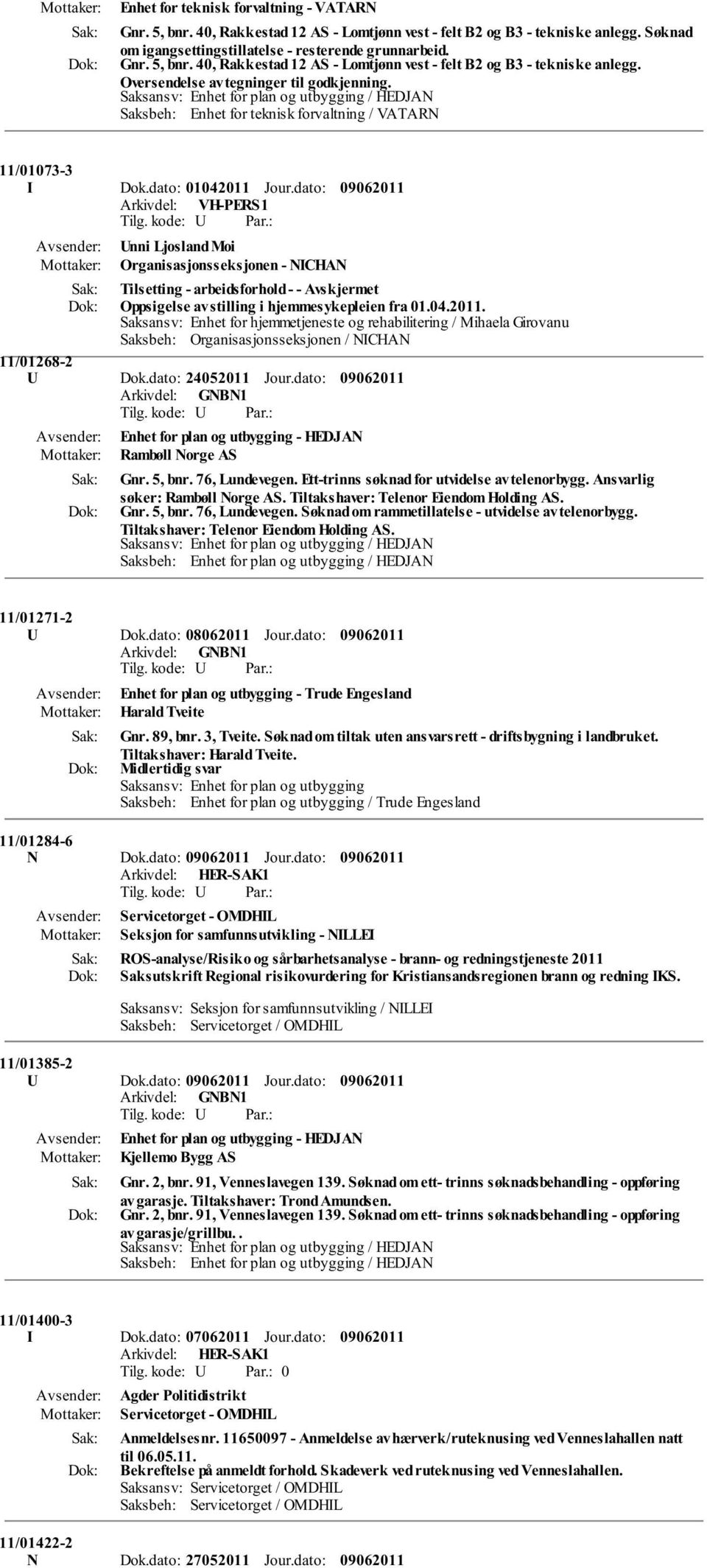 dato: Arkivdel: VH-PERS1 Unni Ljosland Moi Organisasjonsseksjonen - NICHAN Tilsetting - arbeidsforhold - - Oppsigelse av stilling i hjemmesykepleien fra 01.04.2011.