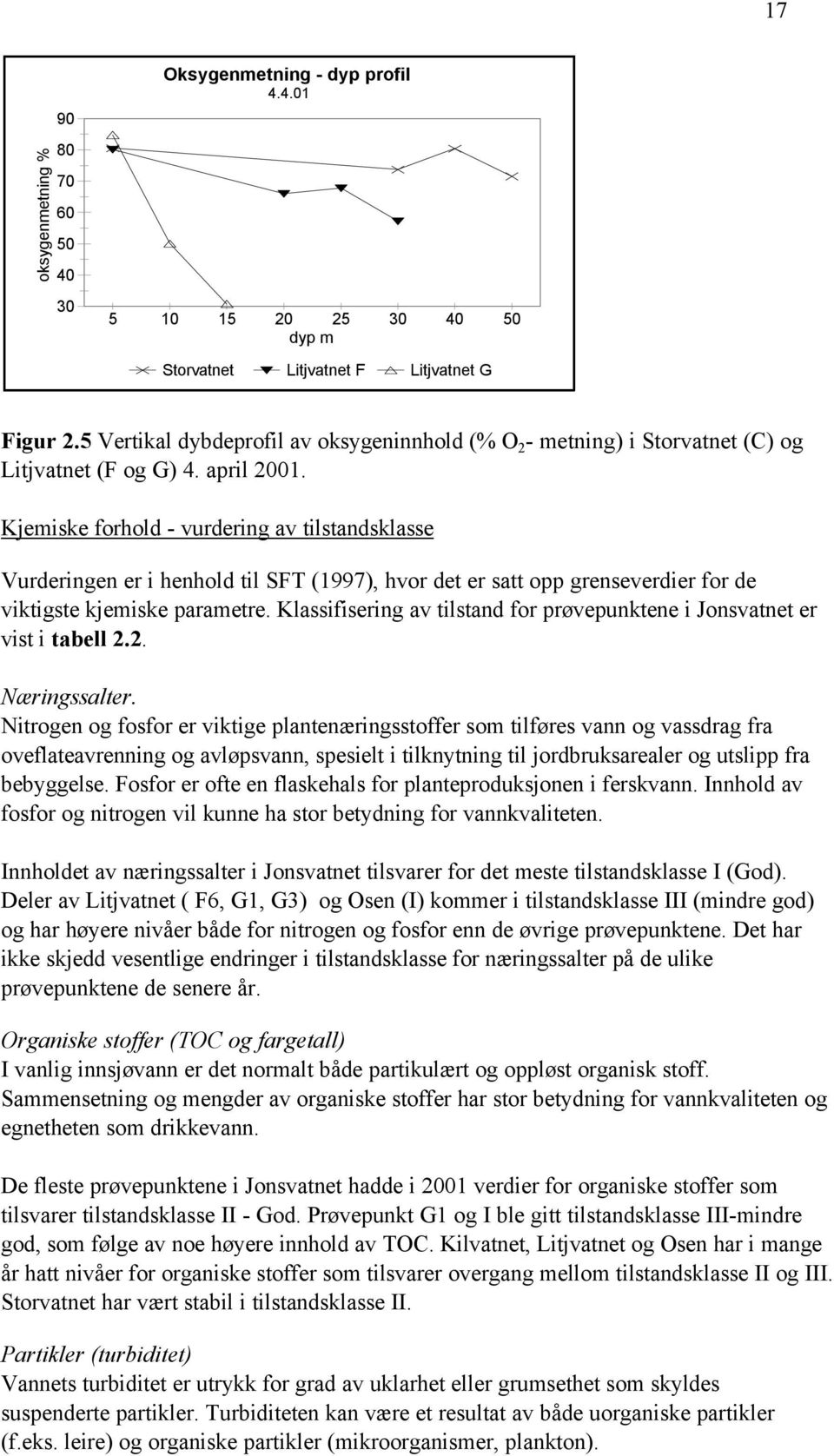 Kjemiske forhold - vurdering av tilstandsklasse Vurderingen er i henhold til SFT (1997), hvor det er satt opp grenseverdier for de viktigste kjemiske parametre.