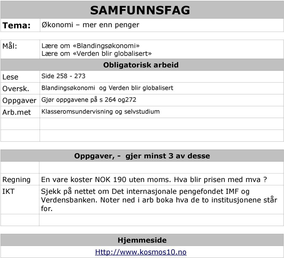 selvstudium Oppgaver, - gjer minst 3 av desse Regning En vare koster NOK 190 uten moms. Hva blir prisen med mva?