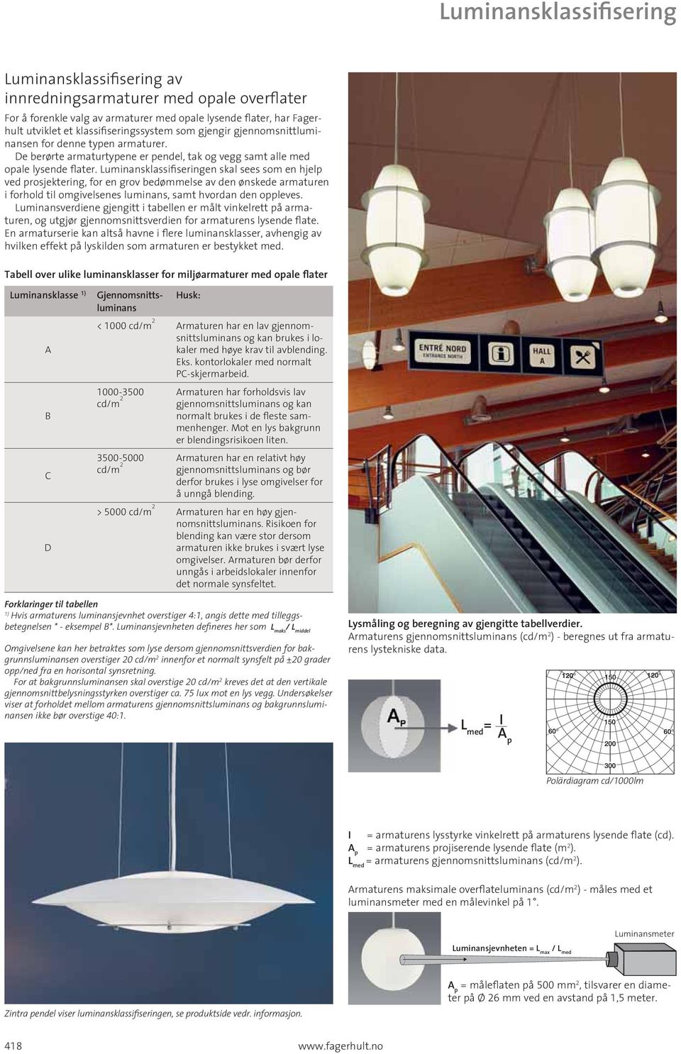 Luminansklassifiseringen skal sees som en hjelp ved prosjektering, for en grov bedømmelse av den ønskede armaturen i forhold til omgivelsenes luminans, samt hvordan den oppleves.