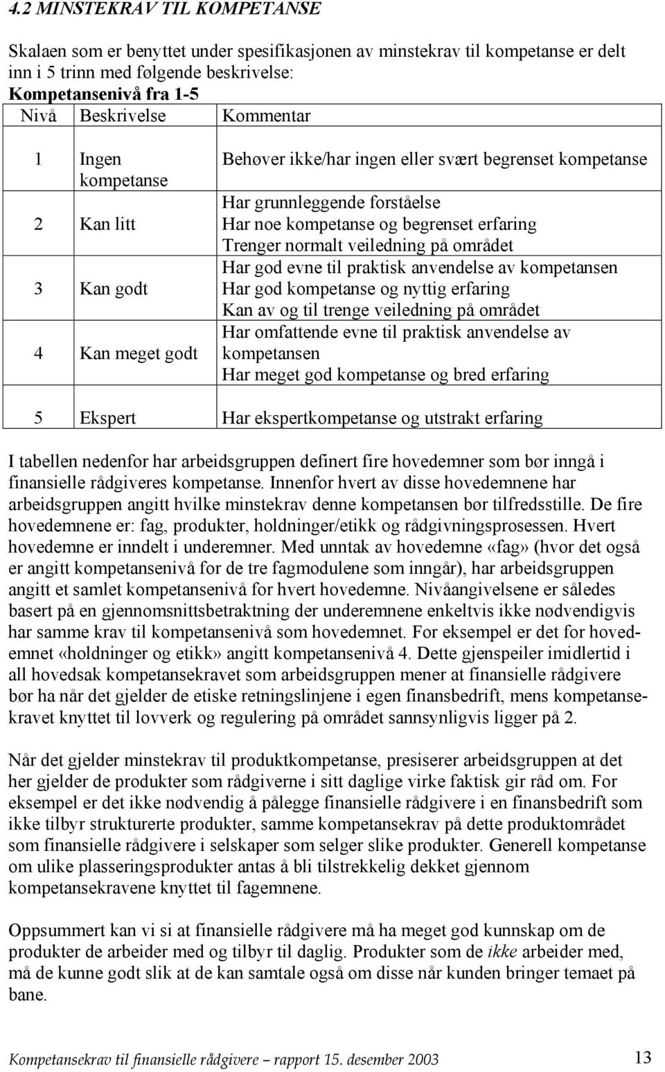 Trenger normalt veiledning på området Har god evne til praktisk anvendelse av kompetansen Har god kompetanse og nyttig erfaring Kan av og til trenge veiledning på området Har omfattende evne til