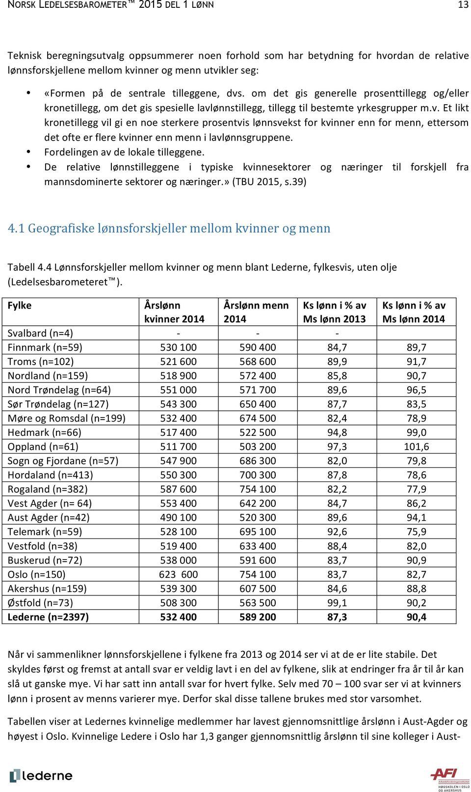 Fordelingen av de lokale tilleggene. De relative lønnstilleggene i typiske kvinnesektorer og næringer til forskjell fra mannsdominerte sektorer og næringer.» (TBU 2015, s.39) 4.