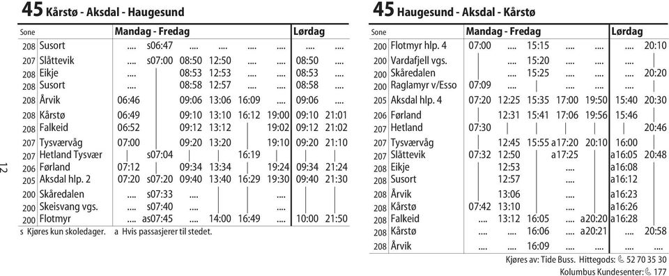 .. 08:58 12:57...... 08:58... 200 Raglamyr v/esso 07:09............ 208 Årvik 06:46 09:06 13:06 16:09... 09:06... 205 Aksdal hlp.