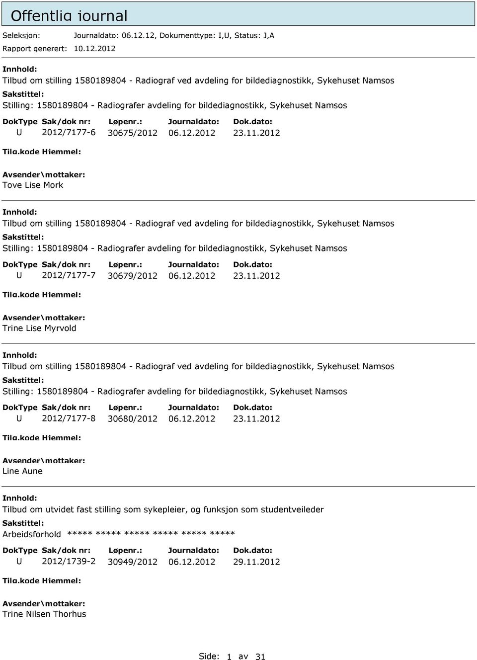 bildediagnostikk, Sykehuset Namsos 2012/7177-6 30675/2012 23.11.