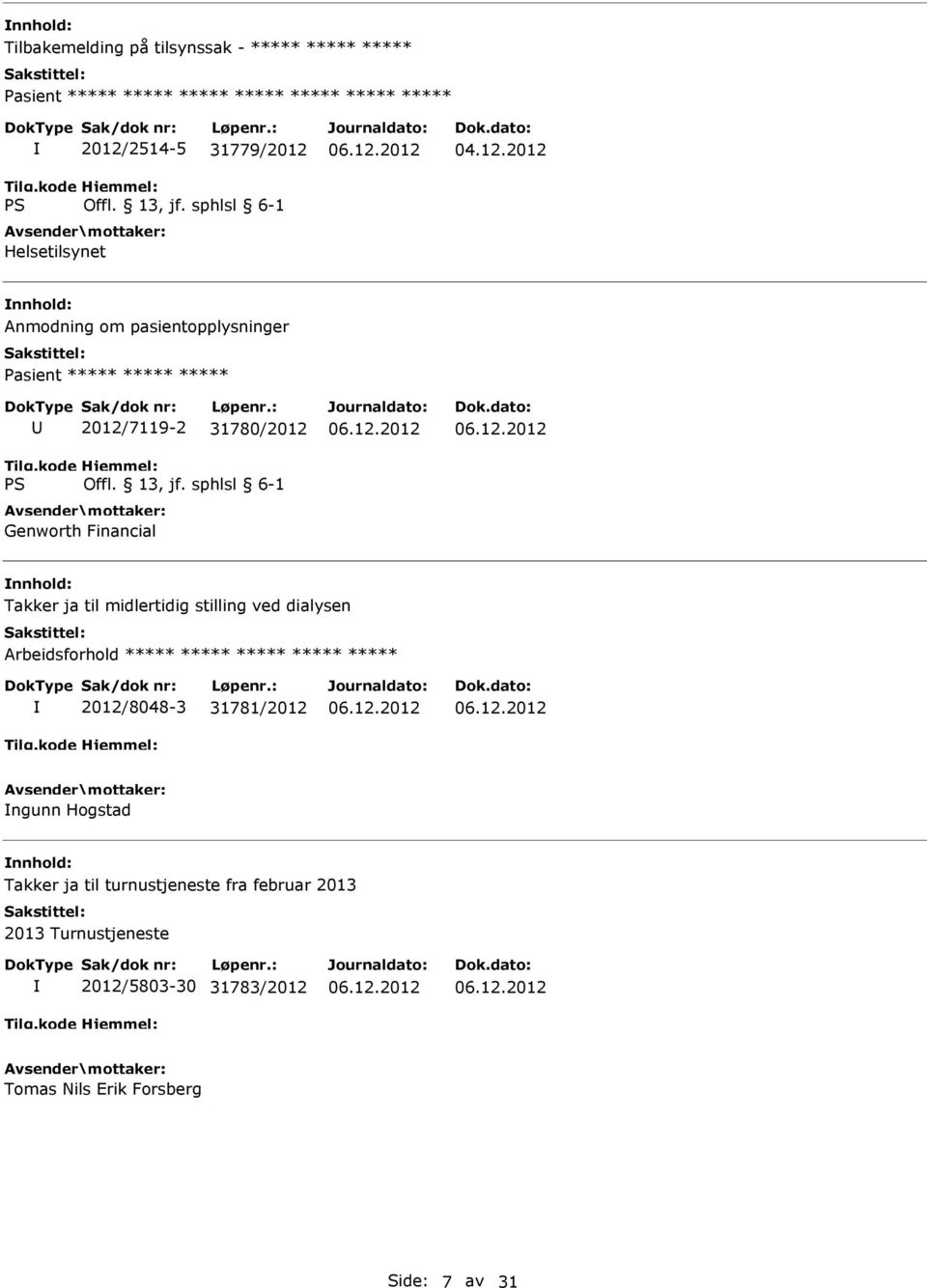 Genworth Financial Takker ja til midlertidig stilling ved dialysen 2012/8048-3 31781/2012 ngunn Hogstad Takker