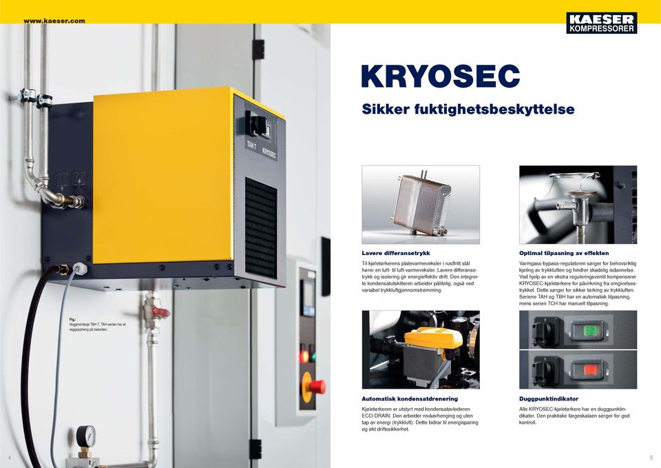 Optimal tilpasning av effekten Varmgass-bypass-regulatoren sørger for behovsriktig kjøling av trykkluften og hindrer skadelig isdannelse.