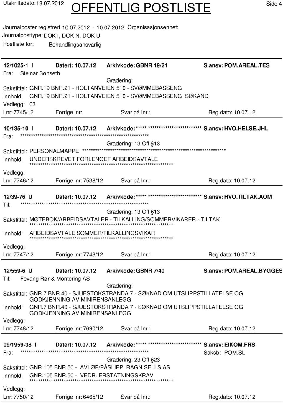 JHL 13 Ofl 13 Sakstittel: PERSONALMAPPE Innhold: UNDERSKREVET FORLENGET ARBEIDSAVTALE Lnr: 7746/12 Forrige lnr: 7538/12 Svar på lnr.: Reg.dato: 10.07.