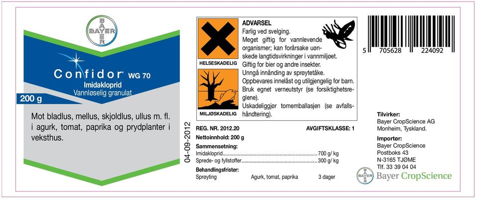 Giftig for bier og andre insekter. Unngå innånding av sprøytetåke. Oppbevares innelåst og utilgjengelig for barn. Bruk egnet verneutstyr (se forsiktighetsreglene).