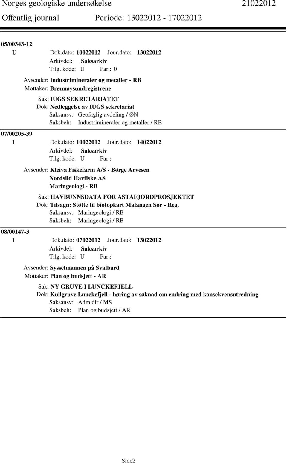 Industrimineraler og metaller / RB 07/00205-39 I Dok.dato: 10022012 Jour.