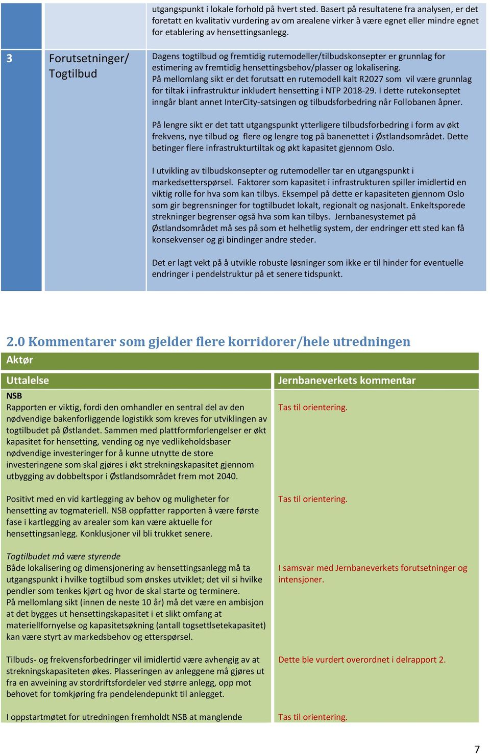 3 Forutsetninger/ Togtilbud Dagens togtilbud og fremtidig rutemodeller/tilbudskonsepter er grunnlag for estimering av fremtidig hensettingsbehov/plasser og lokalisering.