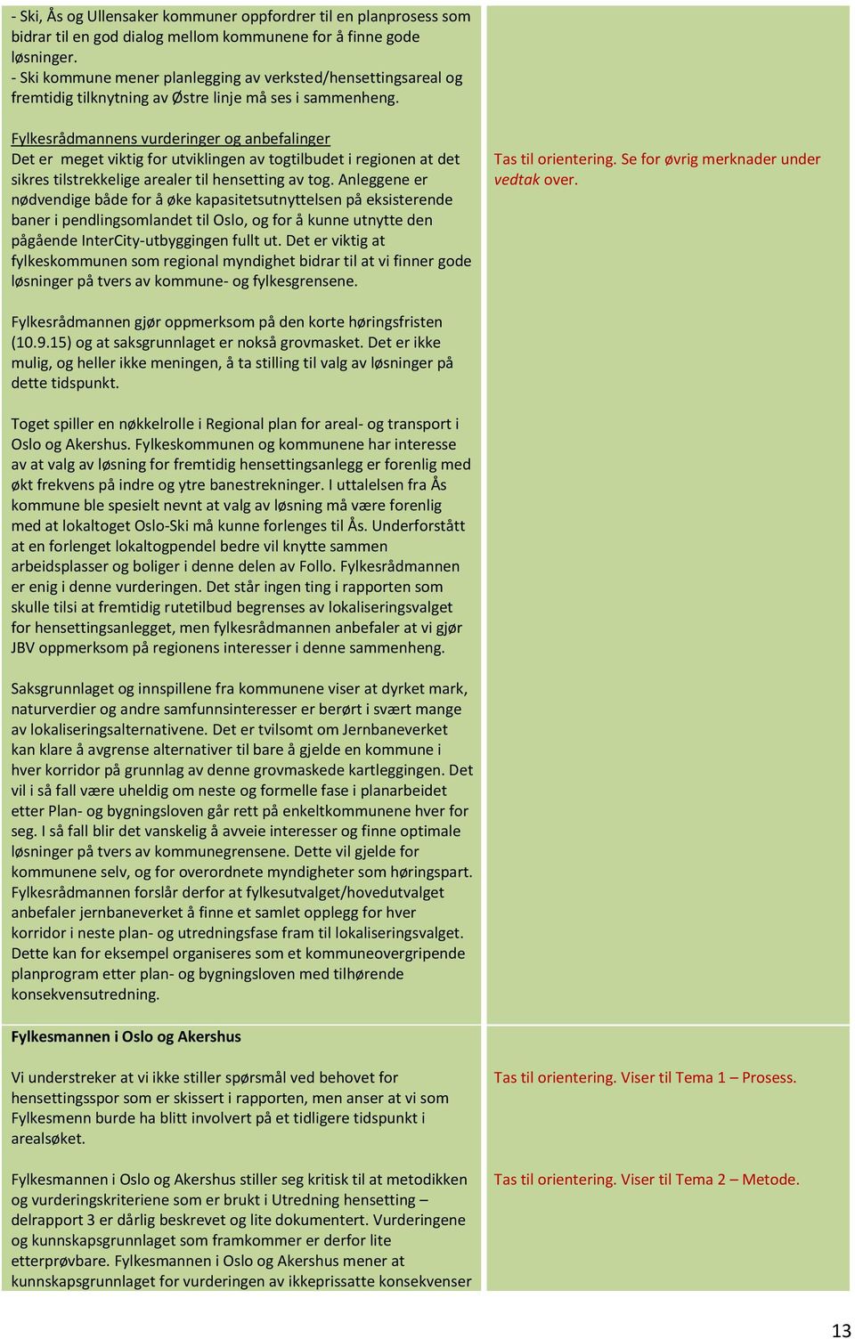 Fylkesrådmannens vurderinger og anbefalinger Det er meget viktig for utviklingen av togtilbudet i regionen at det sikres tilstrekkelige arealer til hensetting av tog.