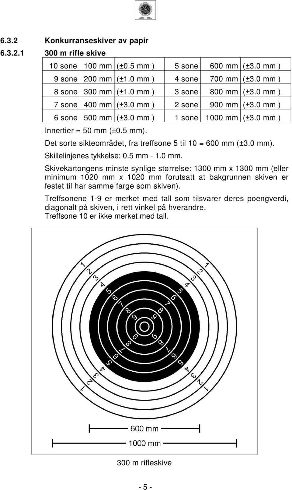 Treffsonene -9 er merket med tall som tilsvarer deres poengverdi, diagonalt på skiven, i rett vinkel på hverandre. Treffsone 0 er ikke merket med tall. 00 m rifleskive - -