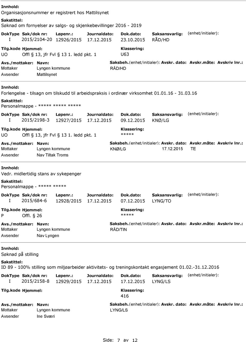 16 Personalmappe - 2015/2198-3 12927/2015 09.12.2015 KNØ/LG O KNØ/LG TE Nav Tiltak Troms Vedr.