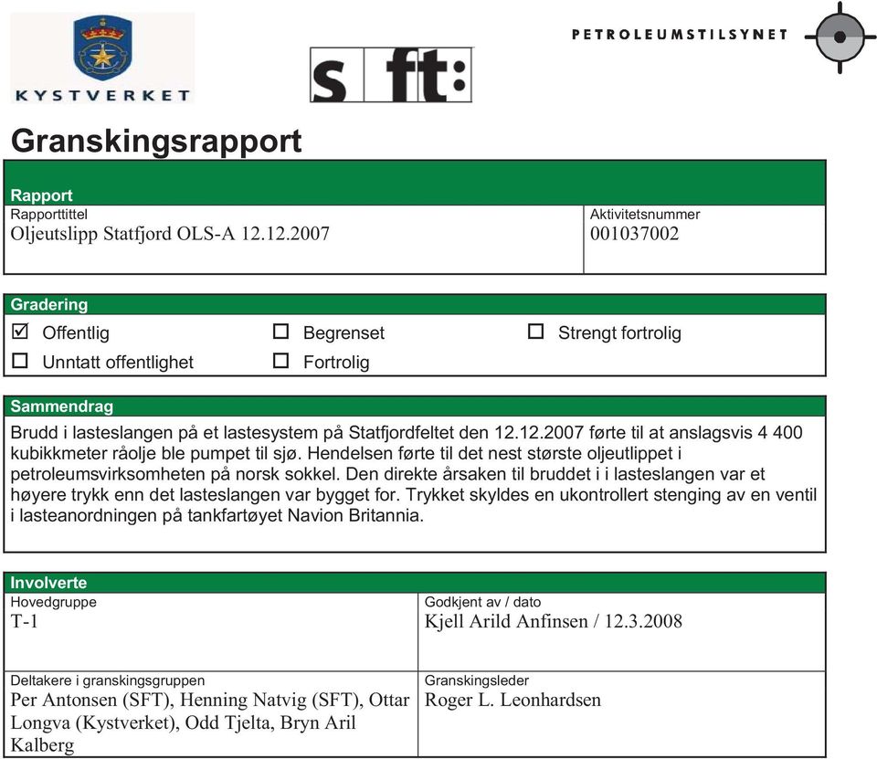 Hendelsen førte til det nest største oljeutlippet i petroleumsvirksomheten på norsk sokkel. Den direkte årsaken til bruddet i i lasteslangen var et høyere trykk enn det lasteslangen var bygget for.