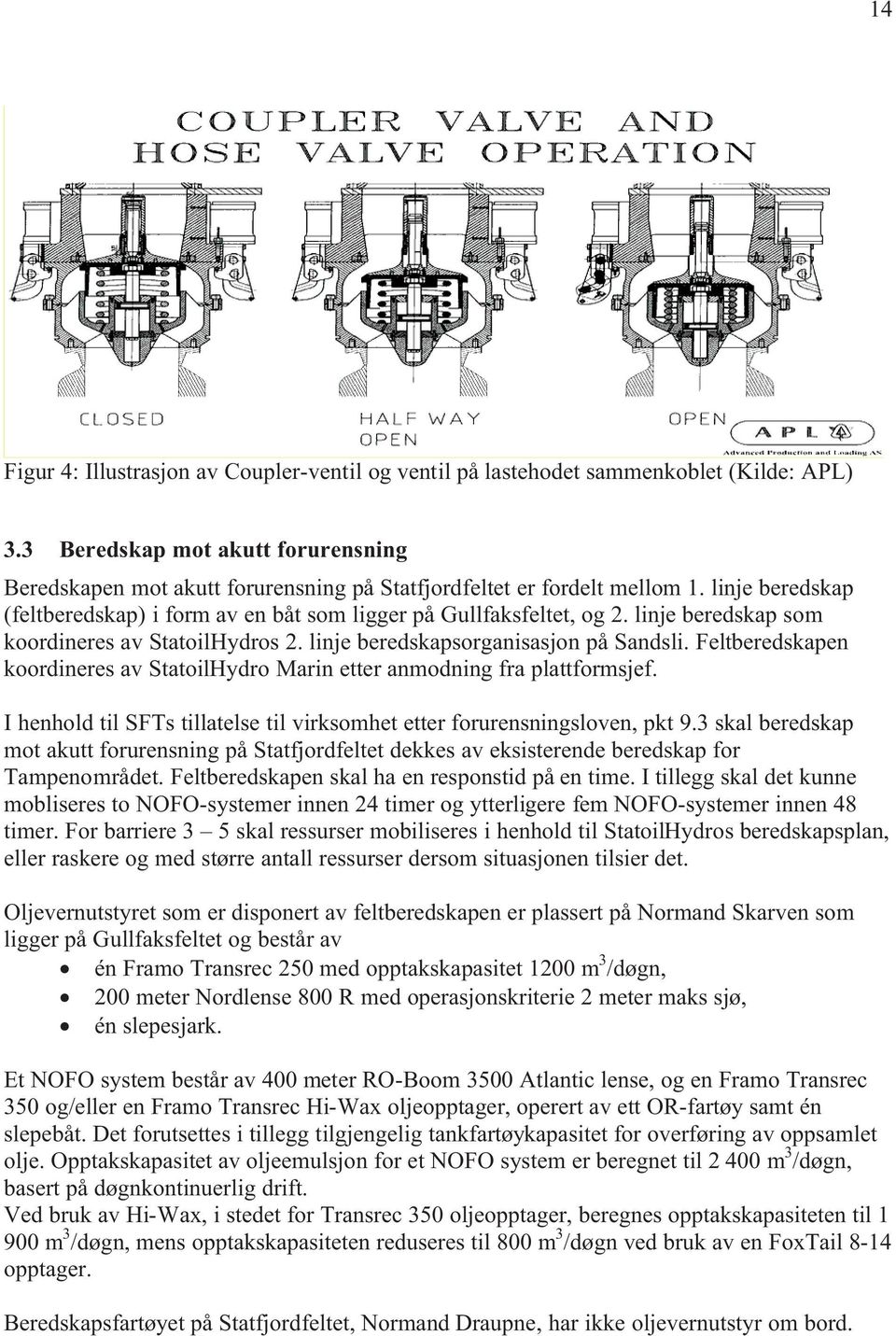 linje beredskap som koordineres av StatoilHydros 2. linje beredskapsorganisasjon på Sandsli. Feltberedskapen koordineres av StatoilHydro Marin etter anmodning fra plattformsjef.