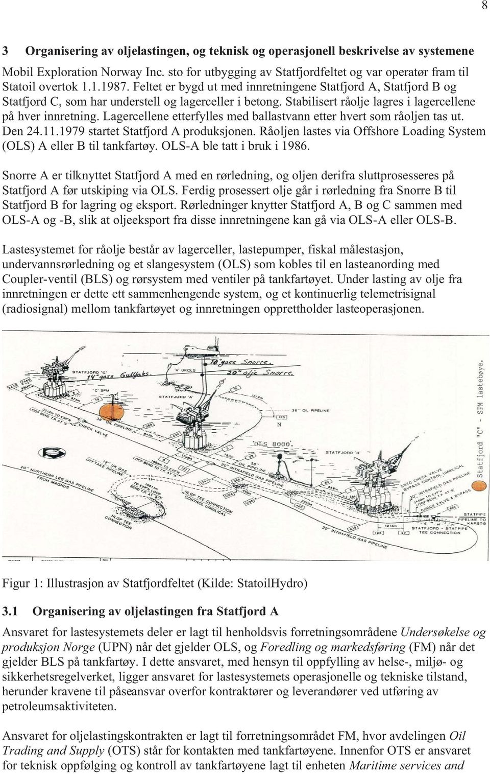 Lagercellene etterfylles med ballastvann etter hvert som råoljen tas ut. Den 24.11.1979 startet Statfjord A produksjonen. Råoljen lastes via Offshore Loading System (OLS) A eller B til tankfartøy.