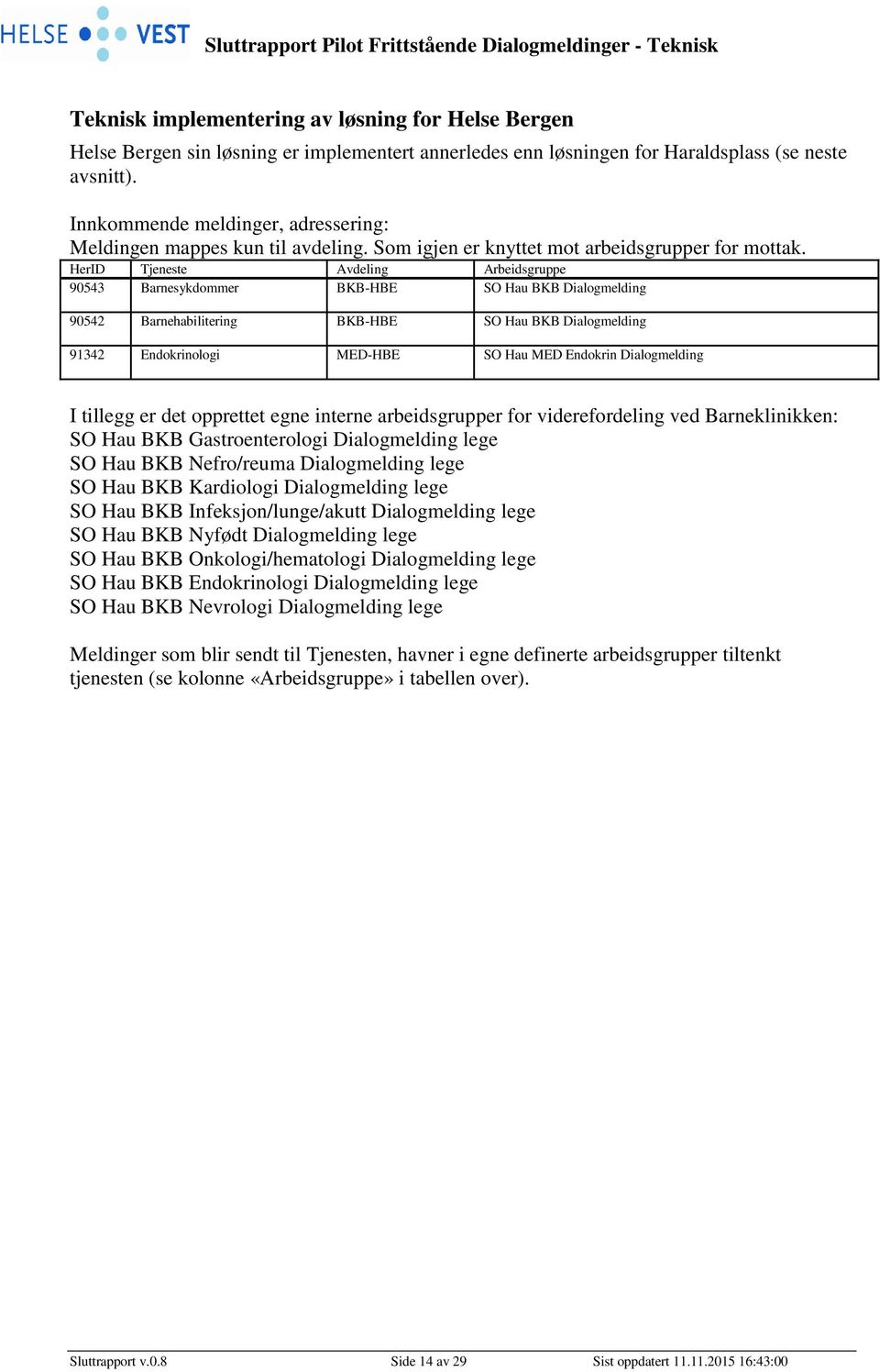 HerID Tjeneste Avdeling Arbeidsgruppe 90543 Barnesykdommer BKB-HBE SO Hau BKB Dialogmelding 90542 Barnehabilitering BKB-HBE SO Hau BKB Dialogmelding 91342 Endokrinologi MED-HBE SO Hau MED Endokrin