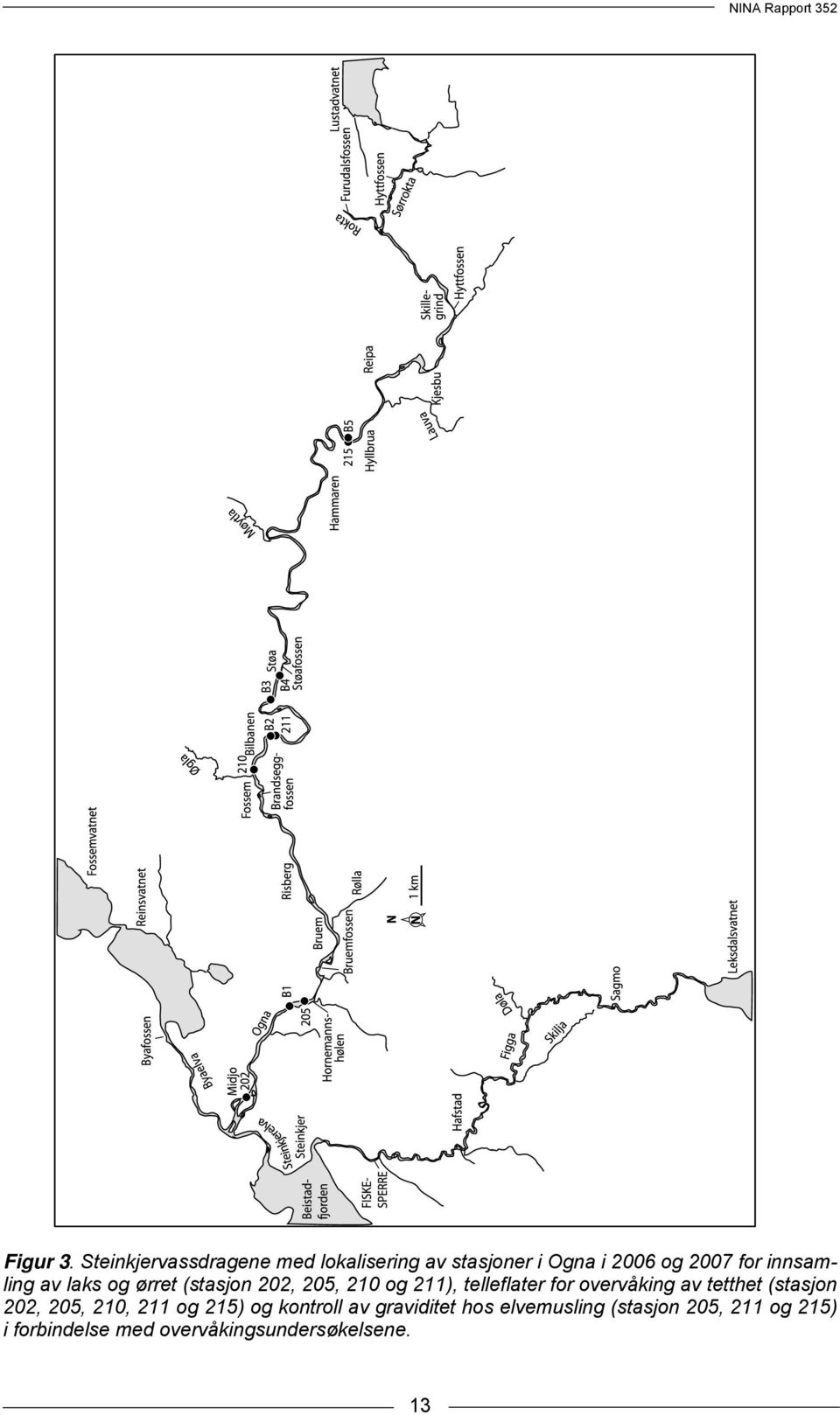 innsamling av laks og ørret (stasjon 202, 205, 210 og 211), telleflater for