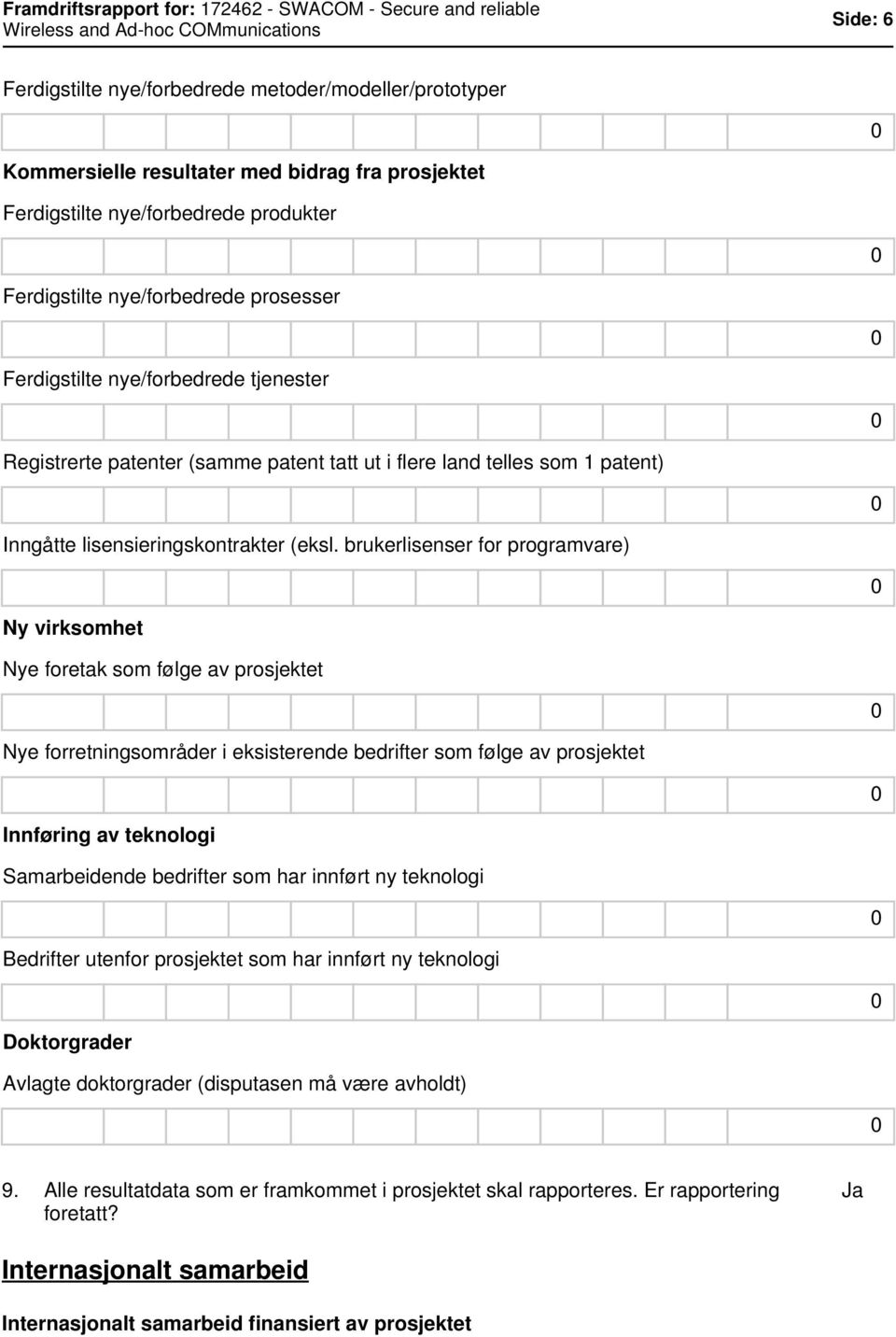 brukerlisenser for programvare) Ny virksomhet Nye foretak som følge av prosjektet Nye forretningsområder i isterende bedrifter som følge av prosjektet Innføring av teknologi Samarbeidende bedrifter