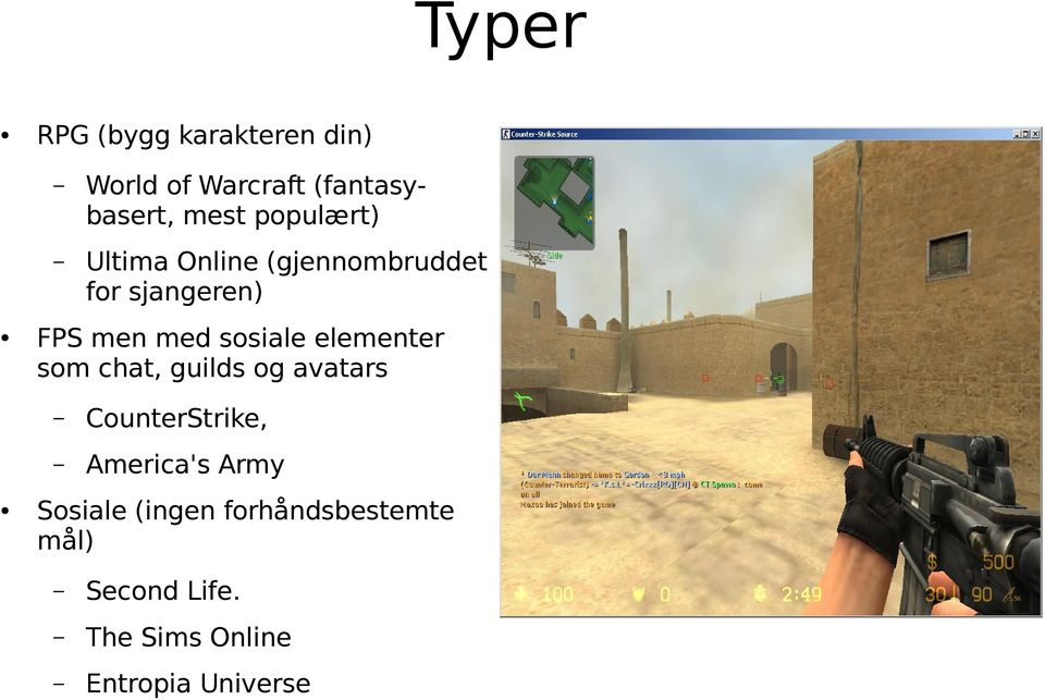 elementer som chat, guilds og avatars CounterStrike, America's Army