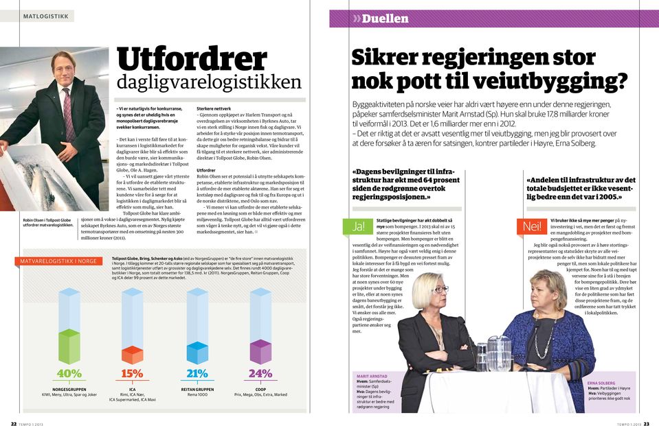 Det kan i verste fall føre til at konkurransen i logistikkmarkedet for dagligvarer ikke blir så effektiv som den burde være, sier kommunikasjons- og markedsdirektør i Tollpost Globe, Ole A. Hagen.