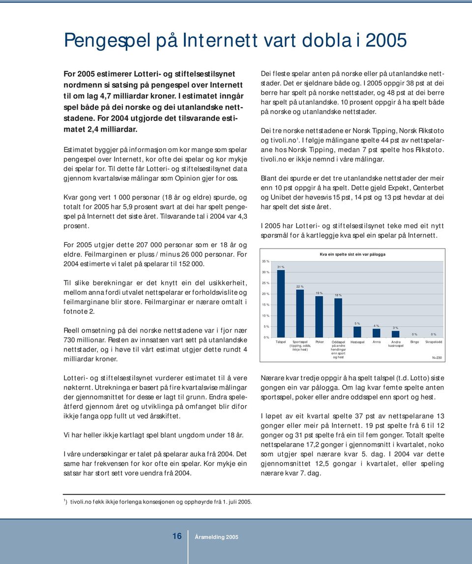 Estimatet byggjer på informasjon om kor mange som spelar pengespel over Internett, kor ofte dei spelar og kor mykje dei spelar for.