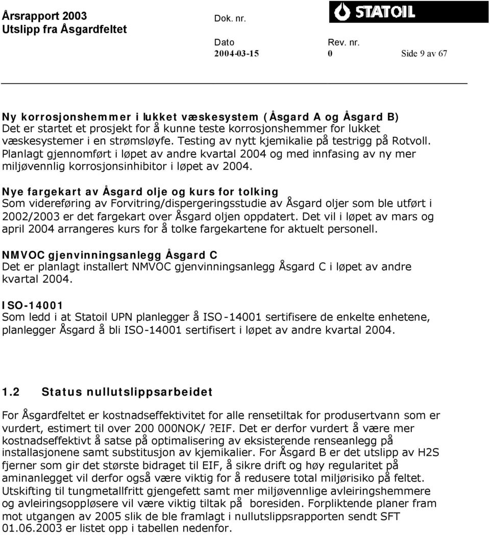 Nye fargekart av Åsgard olje og kurs for tolking Som videreføring av Forvitring/dispergeringsstudie av Åsgard oljer som ble utført i 2002/2003 er det fargekart over Åsgard oljen oppdatert.